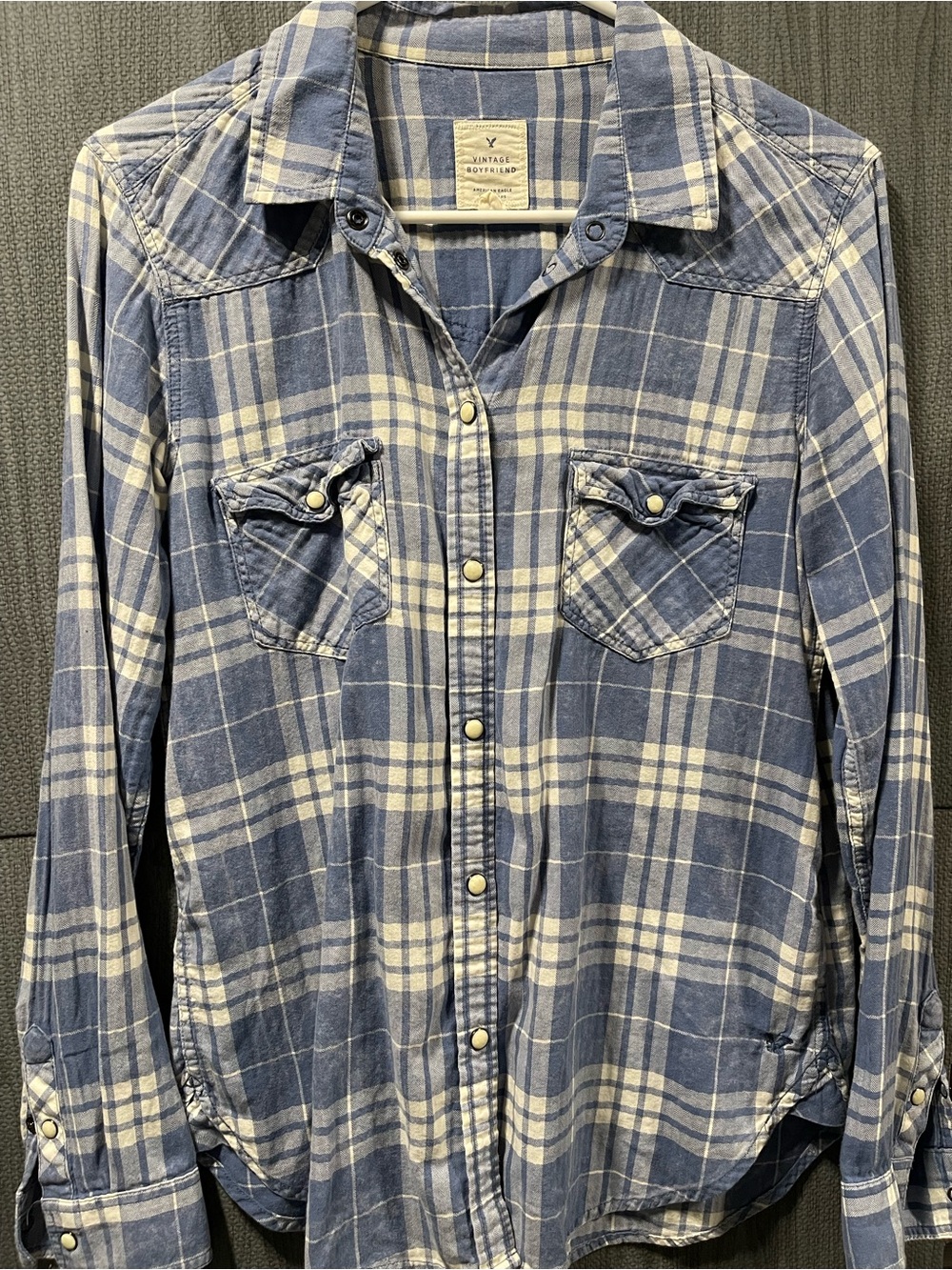 American Eagle Outfitters Blue and White Plaid Shirt - Picture 2 of 6